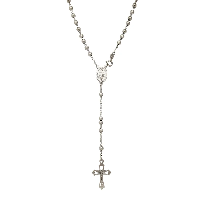 birthstone pendant necklaces for women -Glossy Virgin Mary Crucifix Rosary Necklace (Silver)