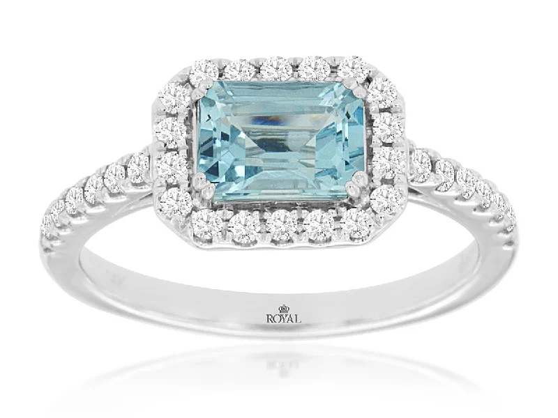 gemstone rings for women -Emerald Cut Aquamarine Ring