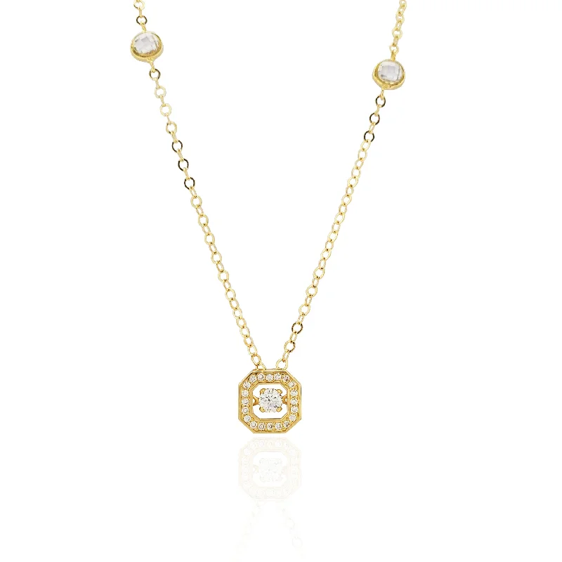 statement necklaces for women -Square Locket CZ Pendant Necklace (14K).