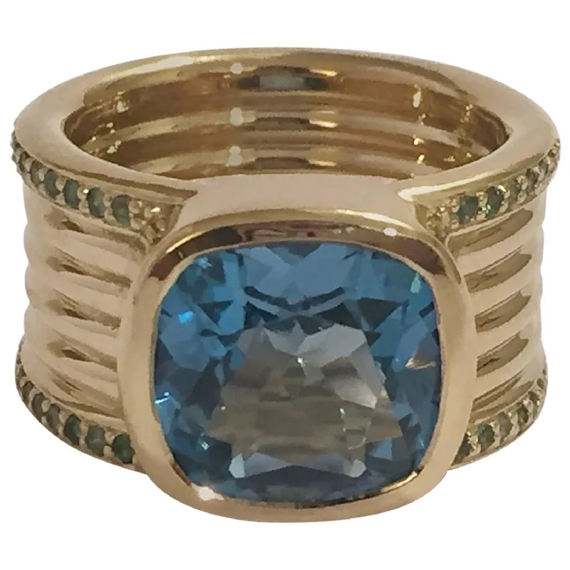 eternity band rings for women -Blue Topaz Green Garnet Gold Cigar Band Ring