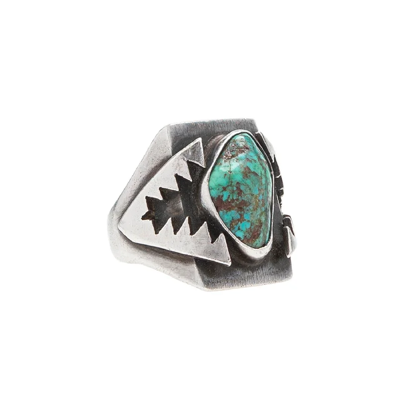 stacked rings for women -Vintage Pawn Silver & Turquoise Ring