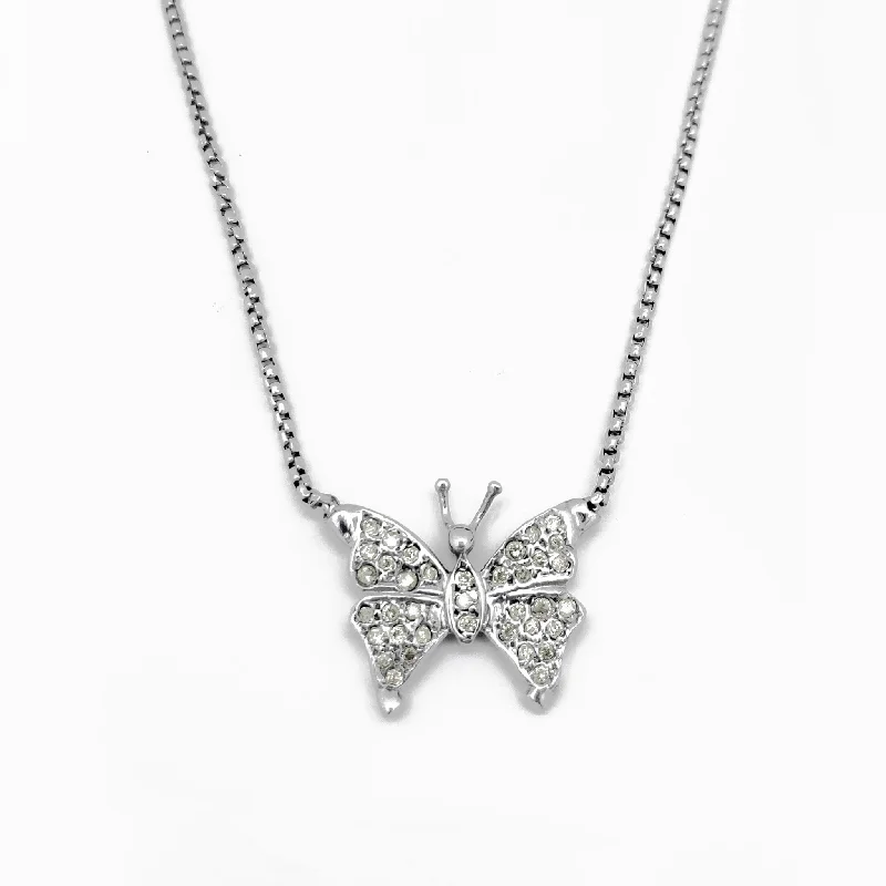 chunky necklaces for women -Diamond Butterfly Necklace (14K)