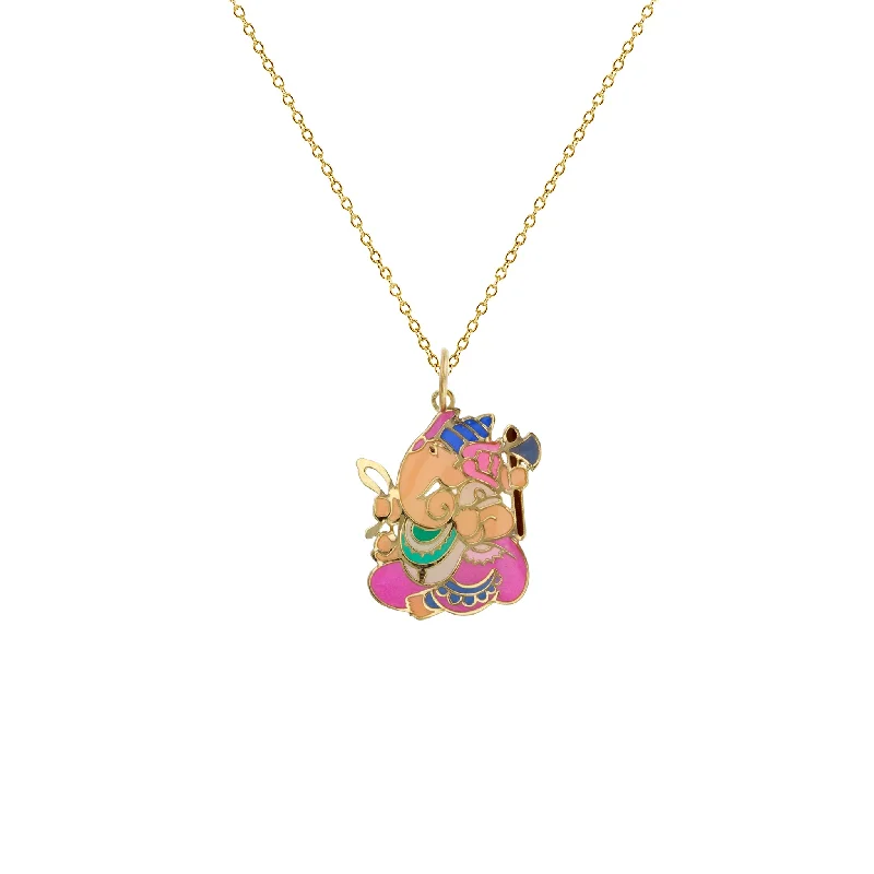 double-layered necklaces for women -Colorful-Enameled Indian Ganesha Fancy Necklace (14K)