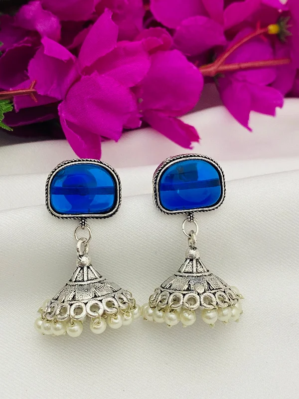 14k gold earrings for women -Beautiful Blue Small Jhumka Earrings For Women