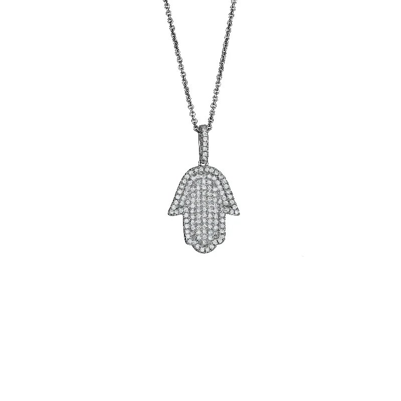 crystal pendant necklaces for women -Iced-Out Hamsa Necklace (Silver)