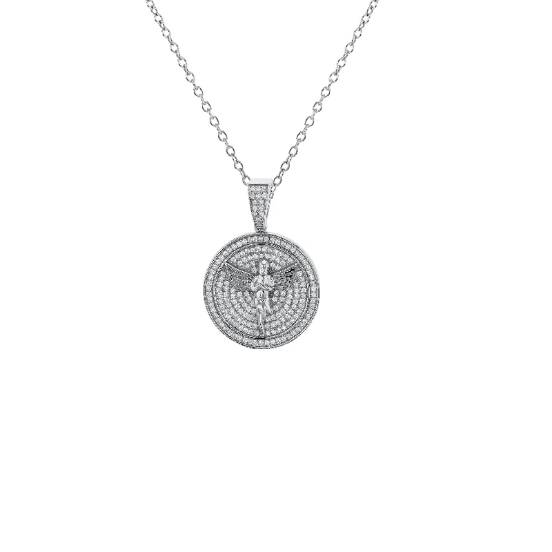 simple silver necklaces for women -Angel In Medallion Necklace (Silver)