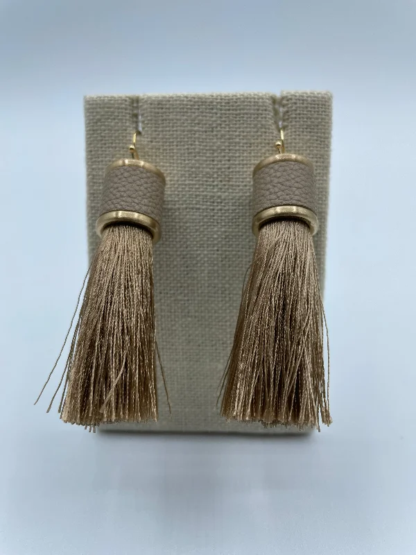 rainbow earrings for women -Taupe Leather Cap Tassel Earrings