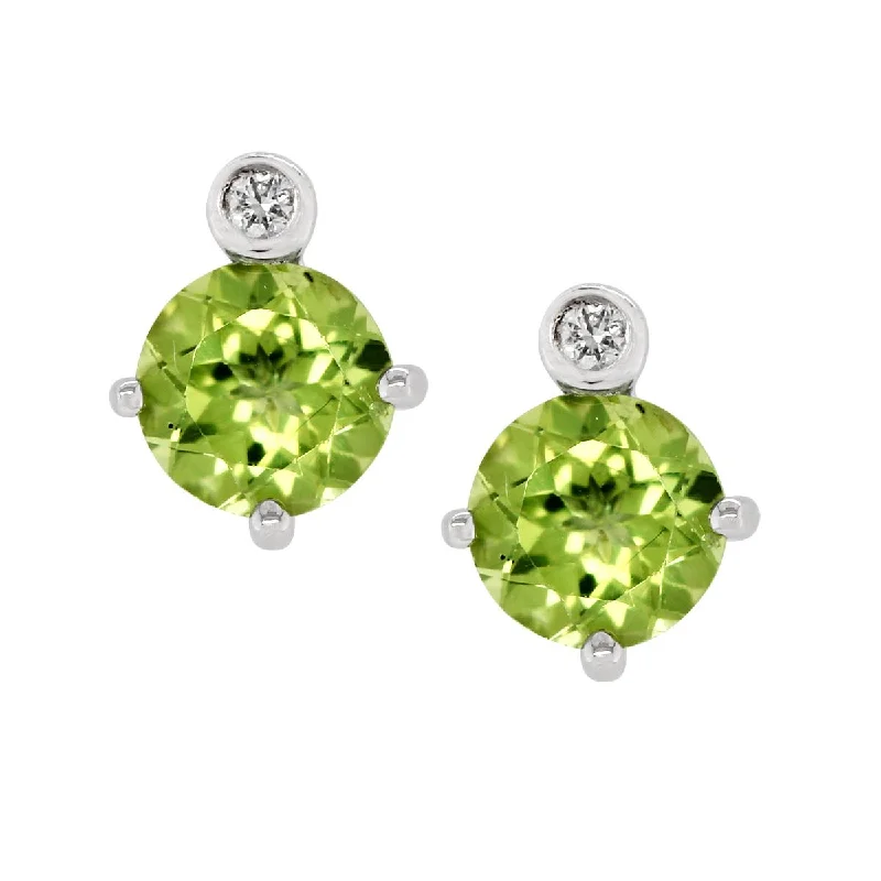 handmade earrings for women -STERLING SILVER STUDS WITH PERIDOT AND LAB GROWN DIAMOND ACCENTS, .02 CT TW