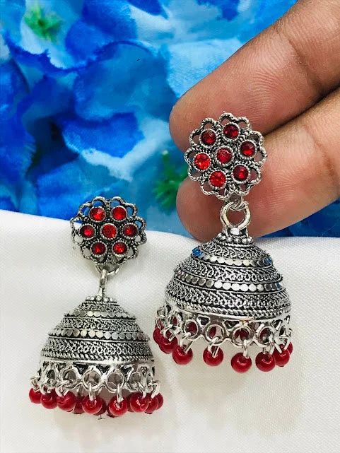 personalized earrings for women -Beautiful Silver Earrings With Red Stone And Pearls