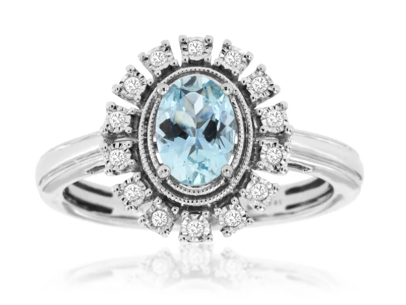 large statement rings for women -Oval Aquamarine Milgrain Ring