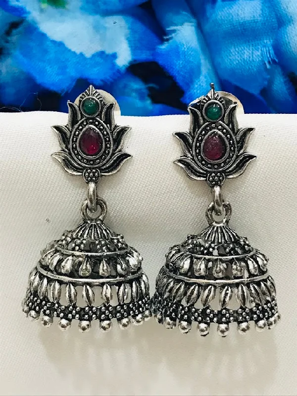 rainbow earrings for women -Alluring Oxidized Stones And Beads Work Jhumka Earrings For Women