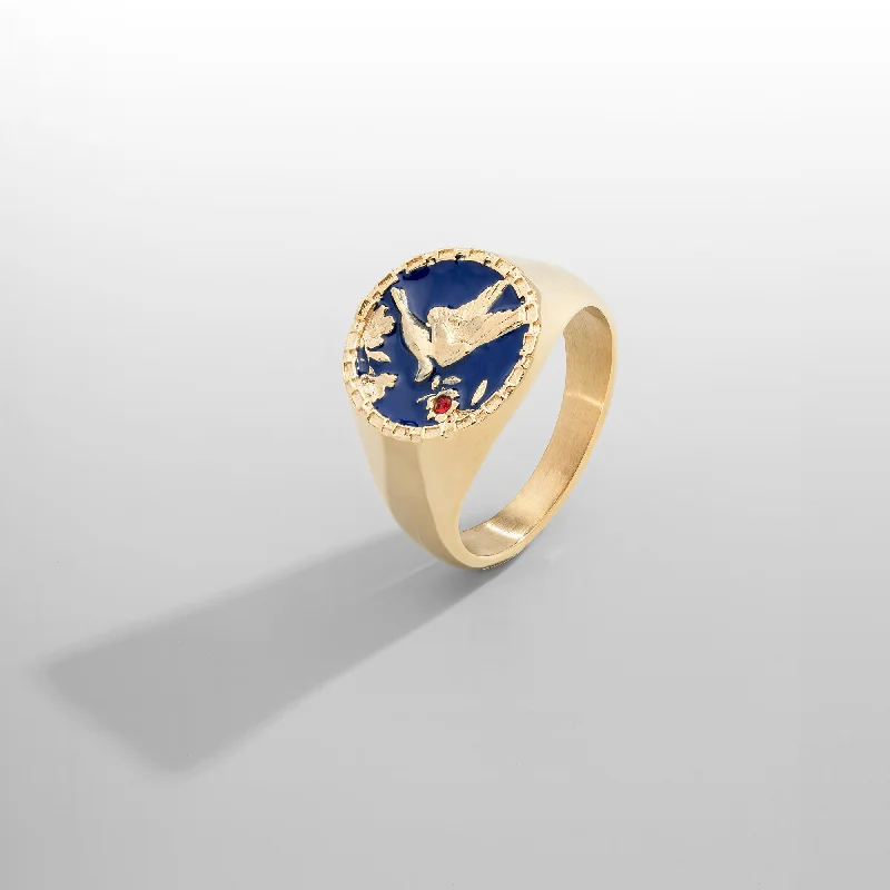 engraved rings for women -Enamel Swallow Signet Ring (Gold)