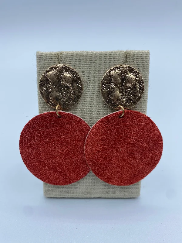 clip-on earrings for women -Burnt Orange Cowhide Disc Earrings