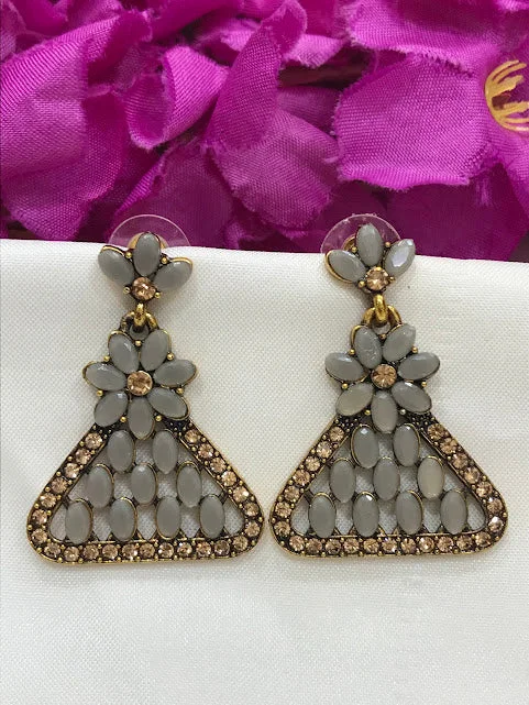 tassel earrings for women -Pleasing Gray Color Antique Gold Earrings For Women