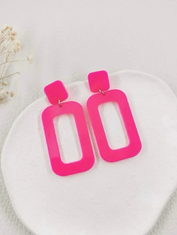 intricate earrings for women -Hot Pink Rectangle Earrings