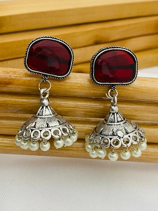 mini earrings for women -Appealing Oxidized Wine Color Small Jhumkas Earrings For Women