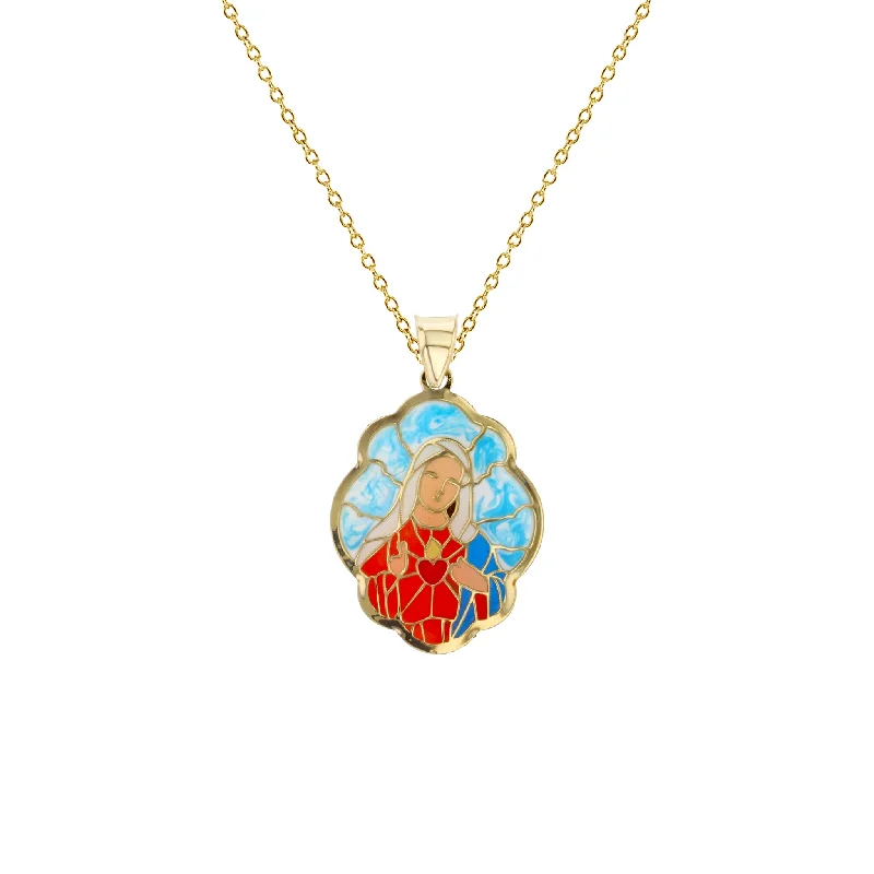 layered necklaces for women -Colorful-Enameled Virgin Mary Fancy Necklace (14K)