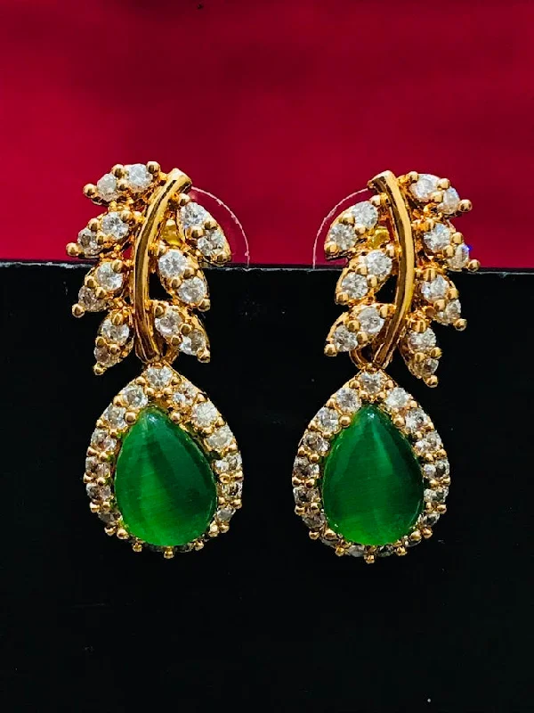 small hoop earrings for women -Attractive American Diamond Green Color Beautiful Earrings