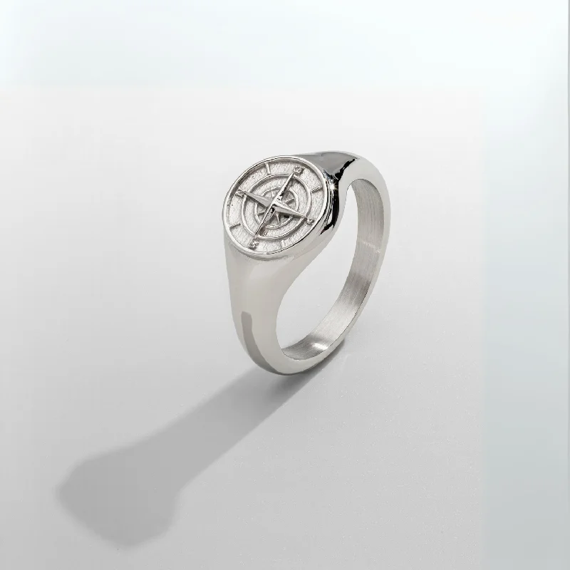 luxurious diamond rings for women -Compass Signet Ring (Silver)