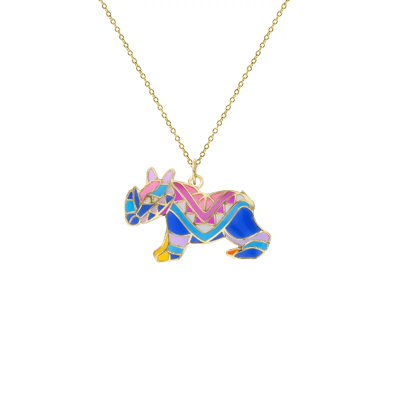 statement necklaces for women -Colorful-Enameled Rhino Fancy Necklace (14K)