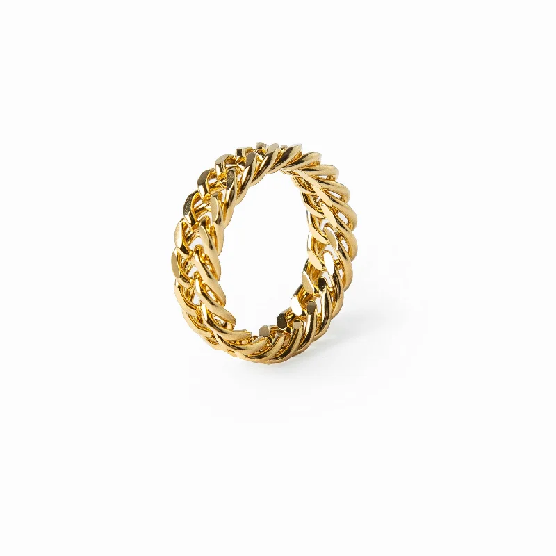 pinky rings for women -Curb Link Chain Ring - Gold