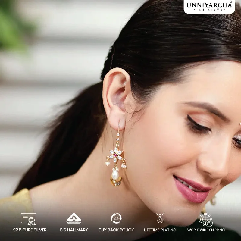 beautiful earrings for women -925 Sterling Silver Flower Kundan Sui Dhaga