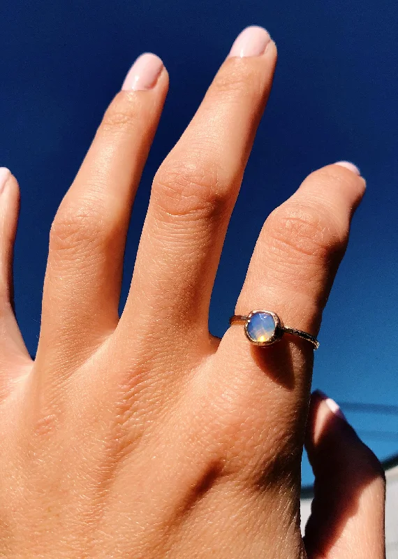 zirconia rings for women -Opal Hammered Gold Ring