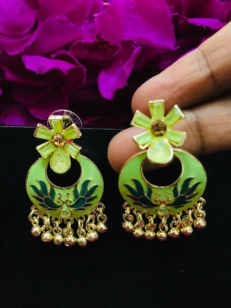 custom earrings for women -Alluring Gold Plated Light Green Color Earrings For Women