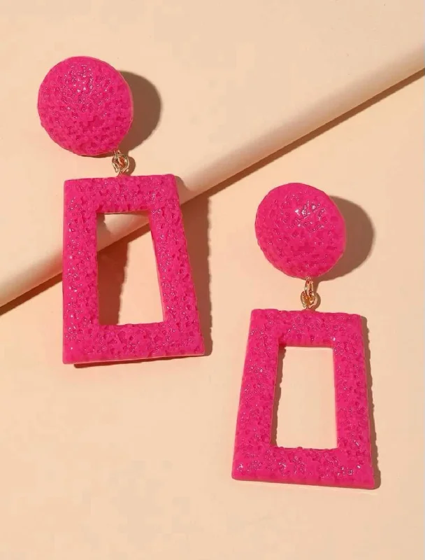 gold hoop earrings for women -Hot Pink Geometric Earrings