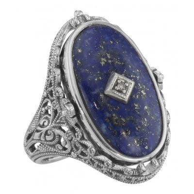 custom engravable rings for women -Victorian Inspired Oval Lapis Ring