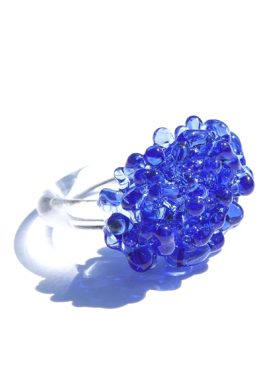 handmade rings for women -Glass Cluster Ring - Cobalt