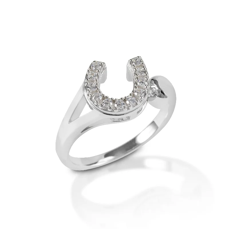 eco-friendly engagement rings for women -Kelly Herd Offset Horseshoe Ring-Sterling Silver