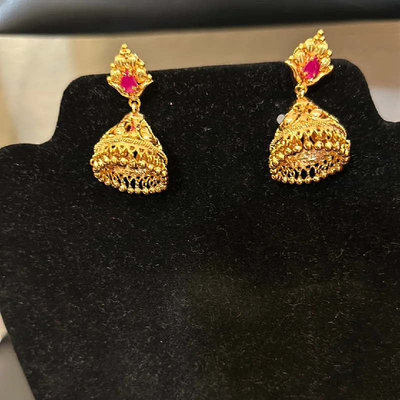 long drop earrings for women -Beautiful Gold Plated Earrings With Pink Stone