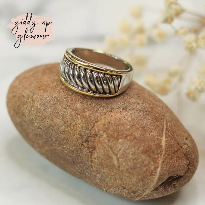 fine jewelry rings for women -Two Toned Round Rope Band Ring