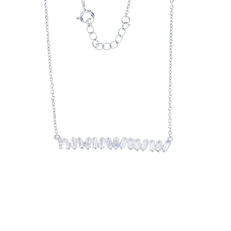 gemstone chain necklaces for women -Baguette Cz Bar Necklace (Silver)