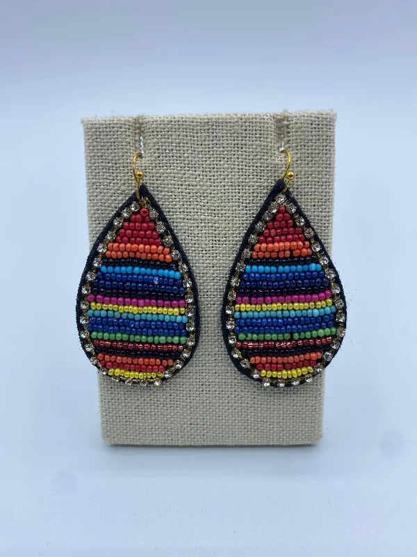 silver hoop earrings for women -Multi-Colored Beaded Aztec Earrings