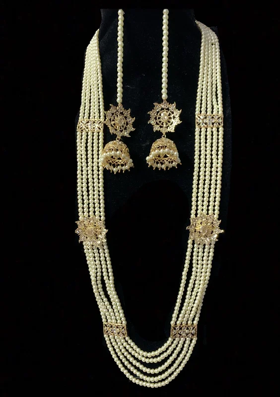 gemstone necklaces for women -Zarnash gold  plated  ( off white ) long necklace with earrings (READY TO SHIP)