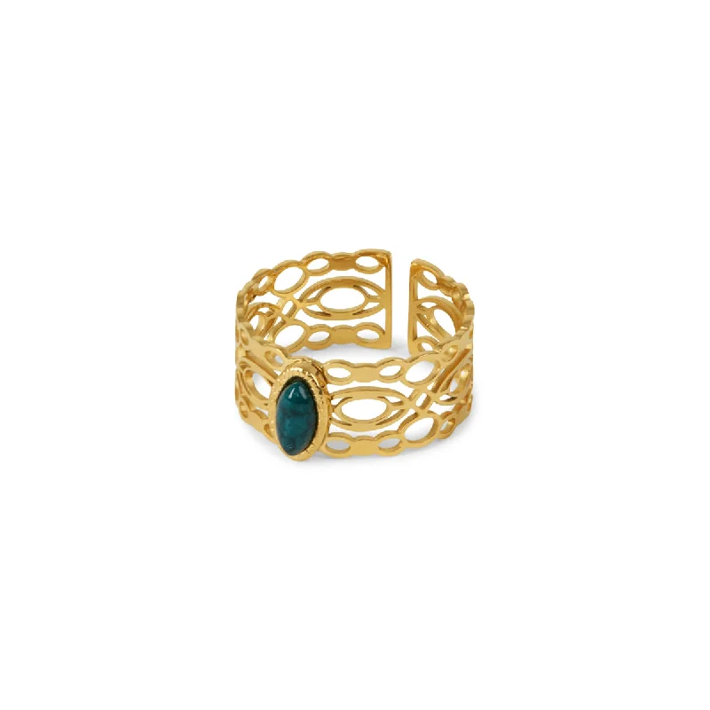 engagement rings for women -Malachite Oval Stone Ring - Gold