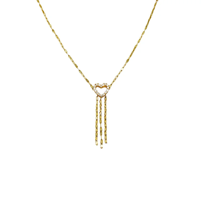 gold pendant necklaces for women -Heart With Drops CZ Necklace (14K)