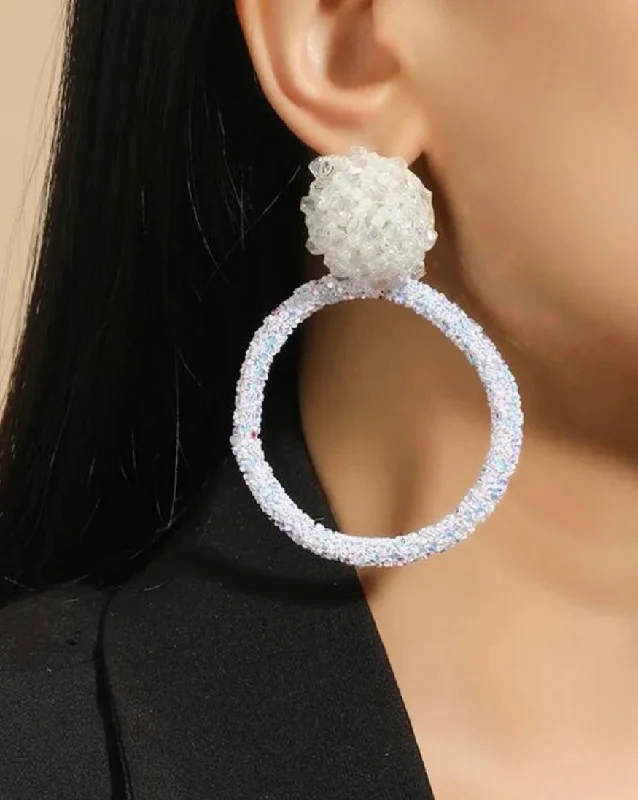 stylish earrings for women -White Crystal and Sequin Earrings