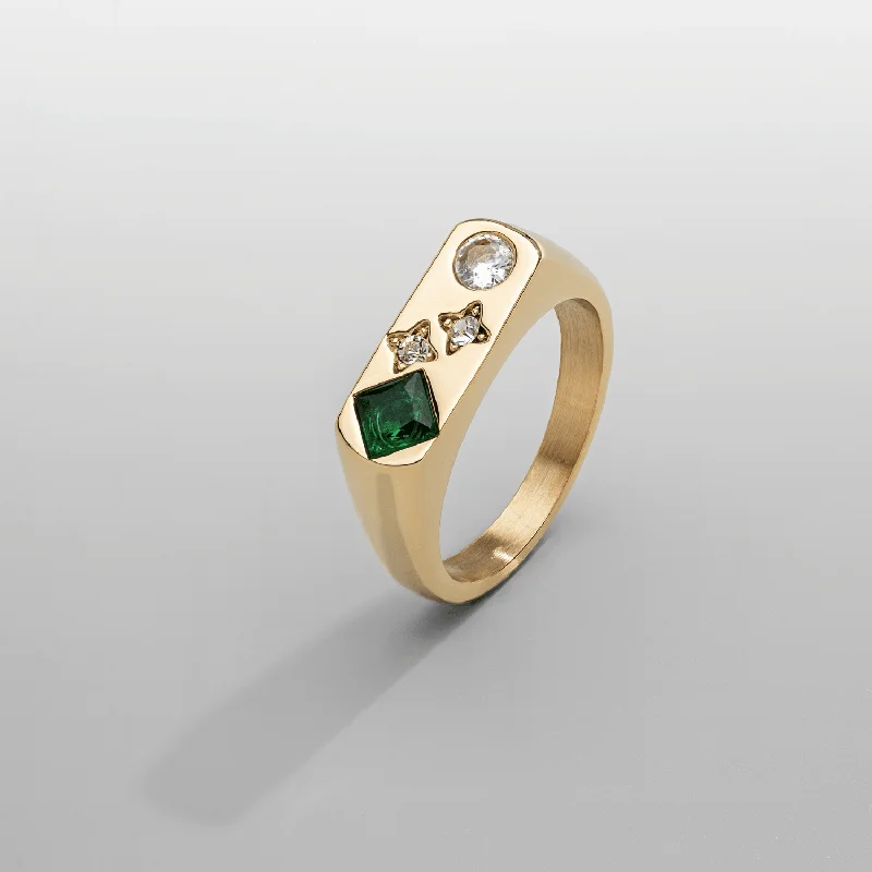 modern rings for women -Vintage Stone Signet Ring (Gold)