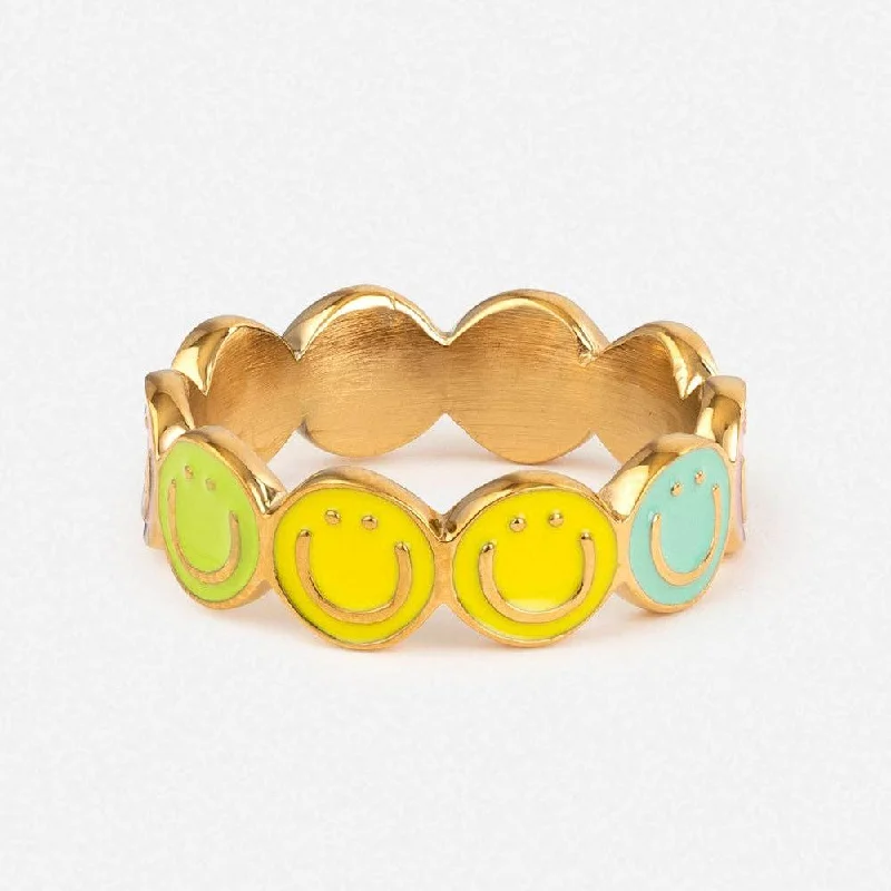 vintage diamond rings for women -Smiley Enamel Ring