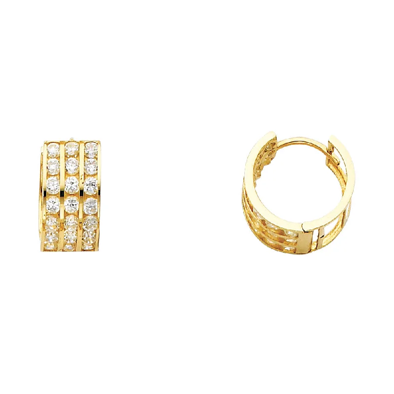 gold hoop earrings for women -14KY 7mm CZ Huggies Earrings