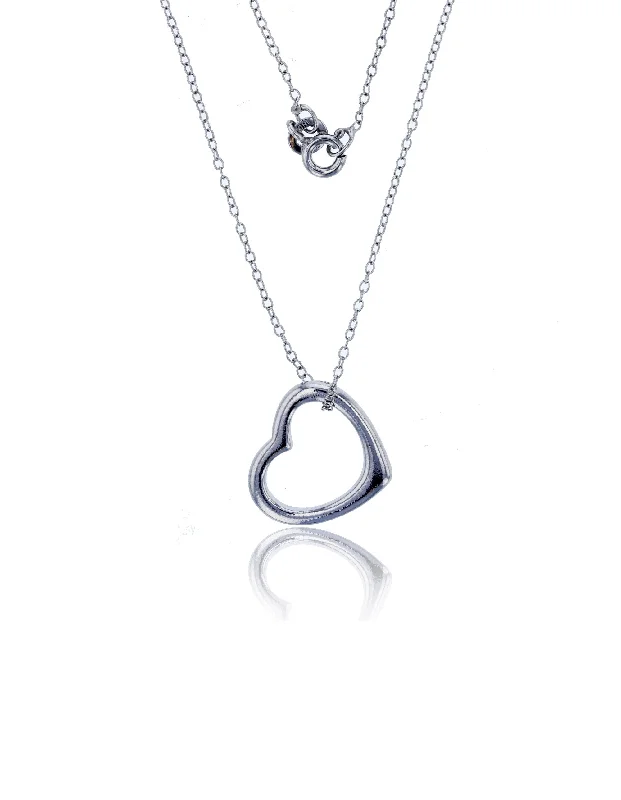 bohemian necklaces for women -High Polished Open Heart Fancy Necklace (Silver)