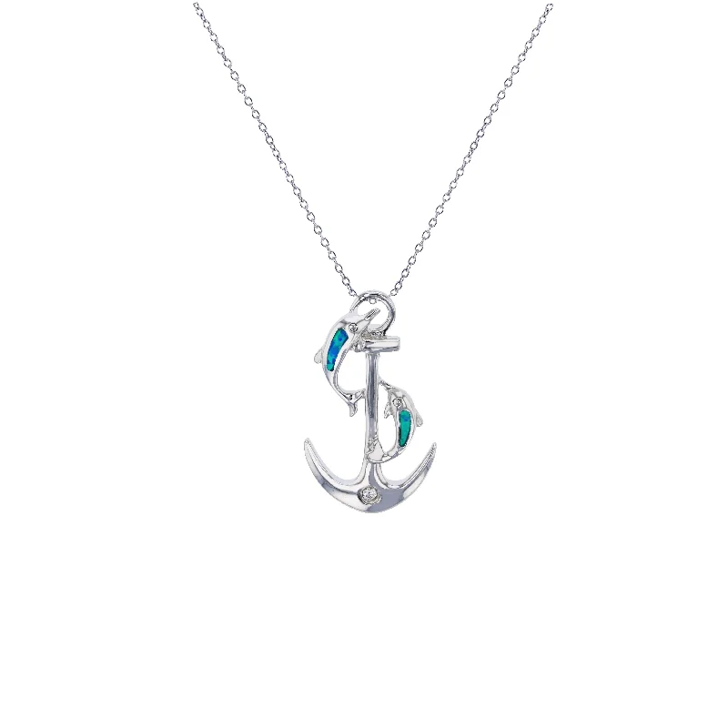 gold pendant necklaces for women -Blue Opal Dolphin & Anchor Necklace (Silver)