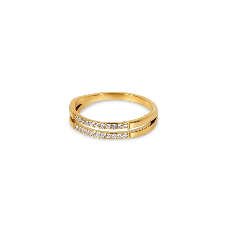 stackable rings for women -Double Layer Stone Ring - Gold