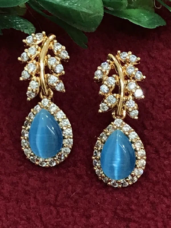 luxury hoop earrings for women -American Diamond Sky Blue Color Beautiful Earrings