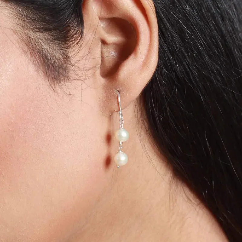 intricate earrings for women -Silver Pearl Earring