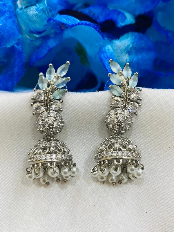 large earrings for women -Attractive Gray Colored American Diamond Earrings For Women