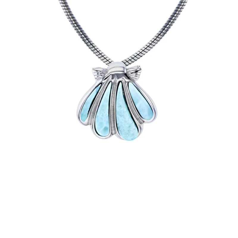 holiday necklaces for women -Larimar Shell Necklace (Silver)